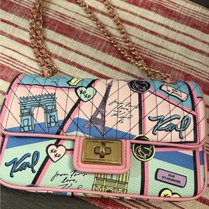 Karl Lagerfeld Pink and Blue Graphic Shoulder Bag